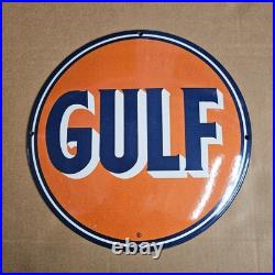 Vintage Orange Gulf Old Us Gasoline Oil Gas Pump Enamel Porcelain Sign