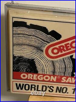 Vintage Oregon Chain Saw Chainsaw Gas Oil Farm Tool Lighted 2-sided Sign Works