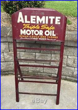 Vintage Orig. Alemite Oil Rack Display Stand, Quart Cans, Gas Advertising SignHTF