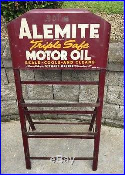 Vintage Orig. Alemite Oil Rack Display Stand, Quart Cans, Gas Advertising SignHTF