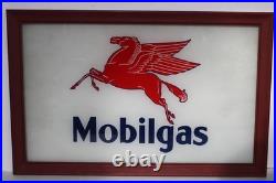 Vintage Orig. Mobil Gas Mobilgas Pump Advertising Oil Glass Sign, Framed -19.25