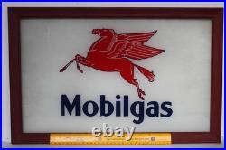 Vintage Orig. Mobil Gas Mobilgas Pump Advertising Oil Glass Sign, Framed -19.25