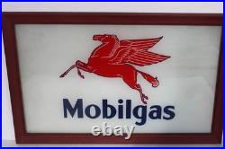 Vintage Orig. Mobil Gas Mobilgas Pump Advertising Oil Glass Sign, Framed -19.25