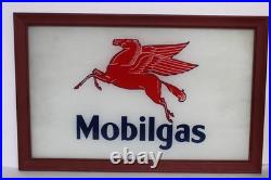 Vintage Orig. Mobil Gas Mobilgas Pump Advertising Oil Glass Sign, Framed -19.25