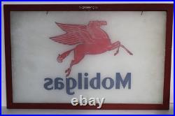 Vintage Orig. Mobil Gas Mobilgas Pump Advertising Oil Glass Sign, Framed -19.25