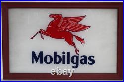 Vintage Orig. Mobil Gas Mobilgas Pump Advertising Oil Glass Sign, Framed -19.25