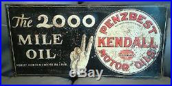 Vintage Original 1930's Kendall Motor Oil Gas Embossed Tin Metal Sign