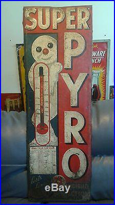 Vintage Original 1930's Super Pyro AntiFreeze Gas Oil Embossed Tin Metal Sign