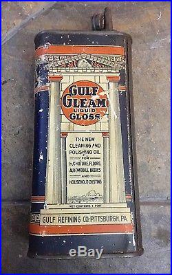 Vintage Original 1930s Gulf Gleam Liquid Gloss Gas Station Oil Can Wax PA