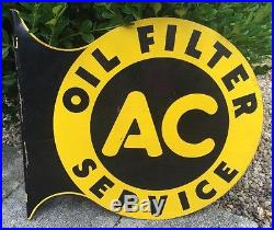 Vintage Original 1940's Tin Flange Sign AC Oil Filter Service Gas Station Sign