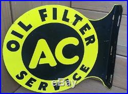 Vintage Original 1940's Tin Flange Sign AC Oil Filter Service Gas Station Sign