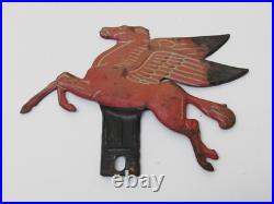 Vintage Original 1940s Mobil Oil Pegasus Metal License Plate Topper Gas Old Rare