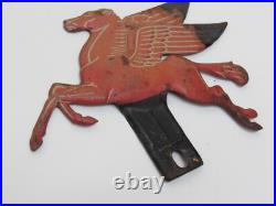 Vintage Original 1940s Mobil Oil Pegasus Metal License Plate Topper Gas Old Rare