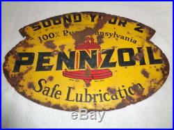 Vintage Original 1947 Pennzoil Oil Safe Lubrication Advertising Sign