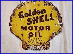 Vintage Original Antique Shell Porcelain Gas Pump Golden Shell Motor Oil Nice