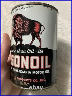 Vintage Original Bisonoil Graphic Quart Motor Oil Can Buffalo, NY