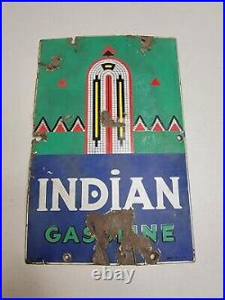 Vintage Original Dated 1940 Indian Gasoline Pump Porcelain Sign