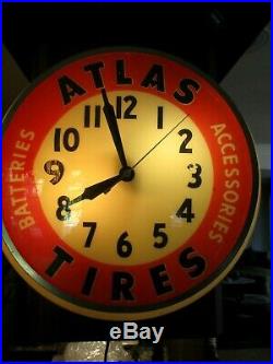 Vintage Original Dualite Lighted Advertising Clock Atlas Tires Gas Station Oil
