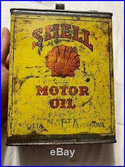 Vintage Original Early Rare Shell Slim One Gallon Italian Motor Oil Graphic Can