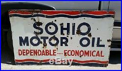 Vintage Original Extra Large 60x35 SOHIO Porcelain Motor Oil Sign Advertising