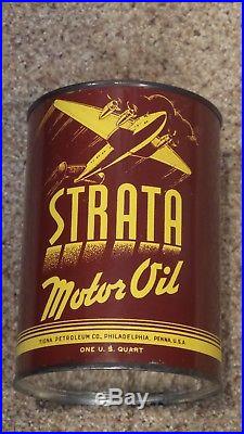 Vintage Original FULL MINT Strata Aviation Motor Oil Can NOS NICE ONE