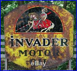 Vintage Original INVADER MOTOR OIL 2 Sided Enamel Metal Gas Station Sign 30x30