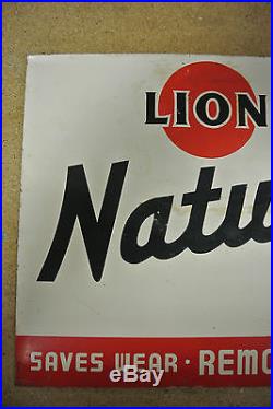 Vintage Original Lion Gasoline Naturalube Motor Oil Flange Sign Not Porcelain NR