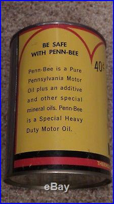 Vintage Original MINT Penn-Bee Motor Oil Can Bee Graphic FULL NOS NICE ONE