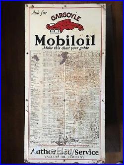 Vintage Original Mobiloil Gargoyle 1925-1928 Rare Oil Chart Sign 38 1/2x19 1/2