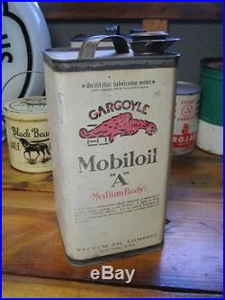 Vintage Original Mobiloil Gargoyle Square 1-Gallon Oil Can Early Good Condition