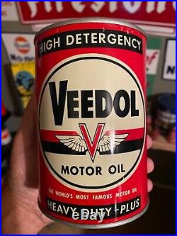 Vintage Original Nos Veedol 1 Quart Premium Motor Oil Can Metal Full