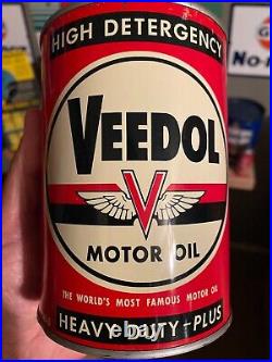 Vintage Original Nos Veedol 1 Quart Premium Motor Oil Can Metal Full