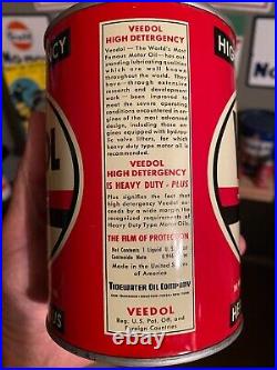 Vintage Original Nos Veedol 1 Quart Premium Motor Oil Can Metal Full