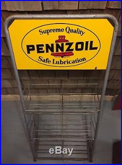 Vintage Original PENNZOIL Safe Lubrication Motor Oil Can Rack Display Sign 41