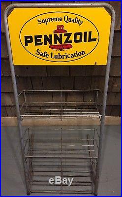 Vintage Original PENNZOIL Safe Lubrication Motor Oil Can Rack Display Sign 41