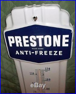 Vintage Original PRESTONE Anti-Freeze Gas Oil Porcelain Thermometer Sign Works &