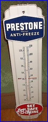 Vintage Original PRESTONE Anti-Freeze Gas Oil Porcelain Thermometer Sign Works &