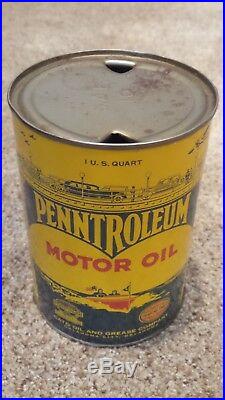 Vintage Original Penntroleum Motor Oil Can Graphic MINT One Quart NICE ONE
