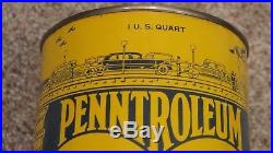 Vintage Original Penntroleum Motor Oil Can Graphic MINT One Quart NICE ONE