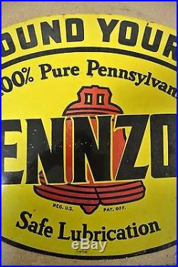 Vintage Original Pennzoil Motor Oil Tin Flange Sign Not Porcelain No Reserve