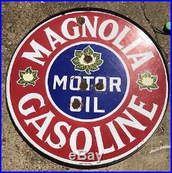 Vintage Original Porcelain Magnolia Motor Oil Gasoline Sign