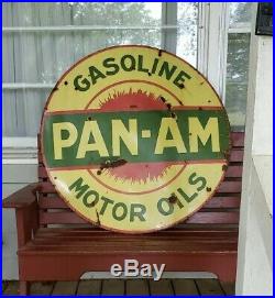 Vintage Original Porcelain PAN AM Gasoline Motor Oil Sign 42
