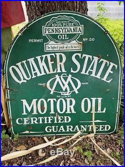 Vintage Original Quaker State Motor Oil Porcelain Sign DSP Tombstone