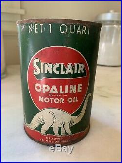 Vintage Original Sinclair Opaline Motor Oil White Dino Metal Oil Can Empty