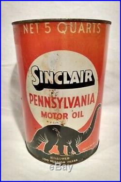 Vintage Original Sinclair Pennsylvania 5 Qt Quart Oil Can Black Dino Gas Sign