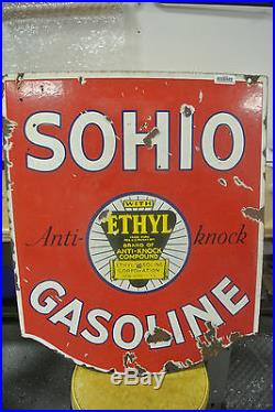 Vintage Original Standard Oil SOHIO Gasoline Porcelain Sign No Reserve