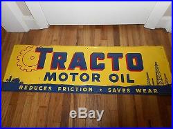 Vintage Original TRACTO MOTOR OIL Advertising Gas Station Tin SIGN GRAPHICS