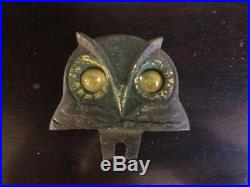 Vintage Owl License Plate Topper Glass Eyes National Colortype GAS OIL COLA