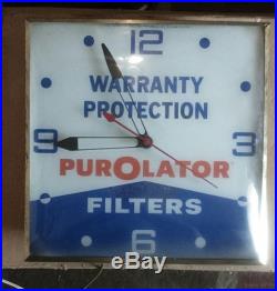 Vintage PAM Square Lighted Wall Clock PUROLATOR Oil Filters Free Shipping