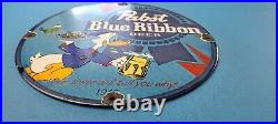 Vintage Pabst Beer Porcelain Blue Ribbon Brewery Service Gas Pump Plate Sign